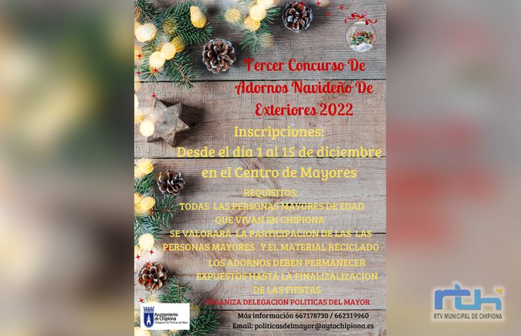 El jueves acaba el plazo para inscribirse en el certamen de adornos navideños en exteriores de Chipiona