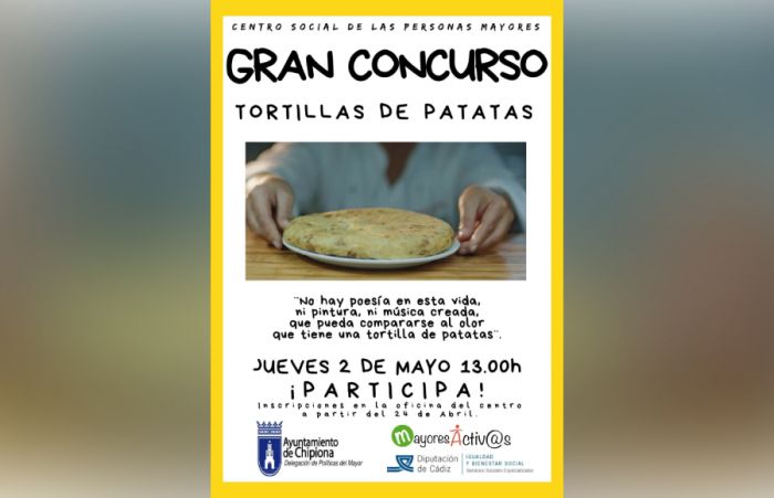 Aún es posible inscribirse en el concurso de tortilla de patatas organizado por la Delegación de Políticas de las Personas Mayores de Chipiona