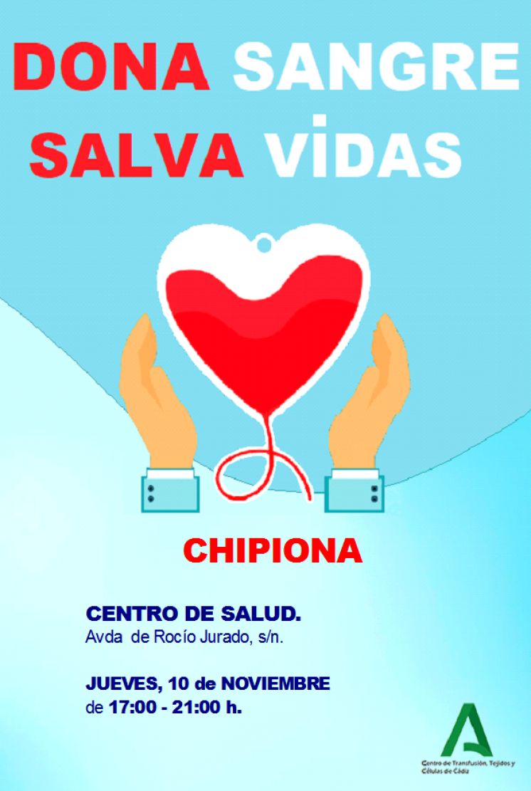 El próximo jueves 10 de noviembre tendrá lugar una nueva donación colectiva de sangre en Chipiona