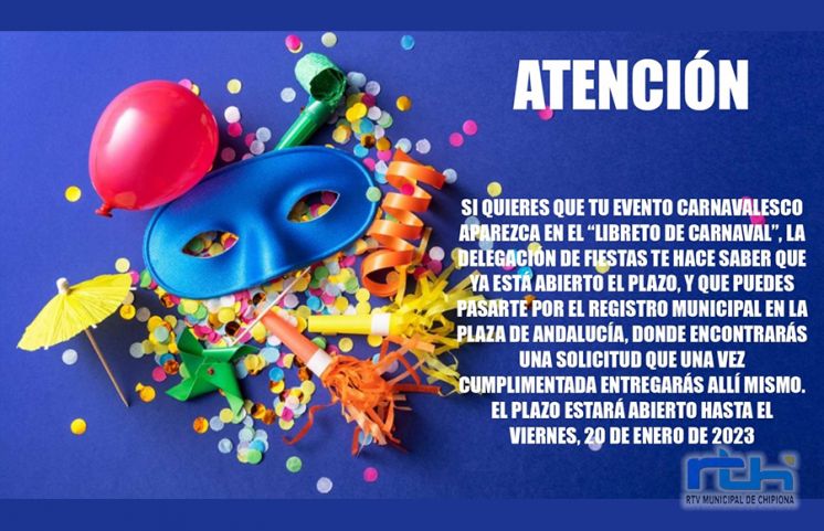 Último día para solicitar la inclusión de eventos del Carnaval de Chipiona en el ‘libreto’ que edita la Delegación de Fiestas