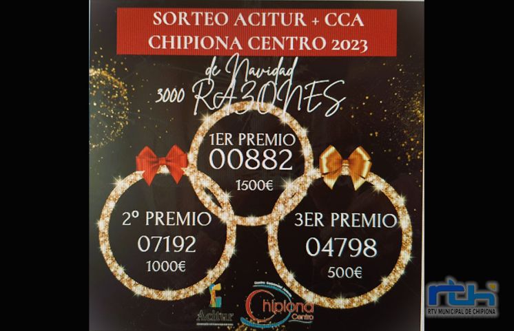 00882, 07192 y 04798 números agraciados con los tres premios del sorteo de Navidad de Acitur y Chipiona Centro